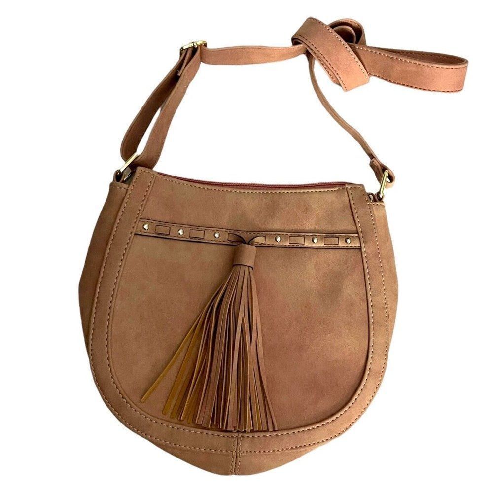 Steve Madden Faux Leather Cross Body Bag Women's Blush Pink Boho Tassel Pockets
